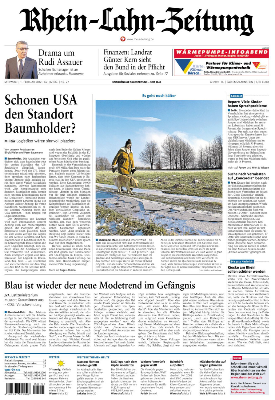 Rhein-Lahn-Zeitung vom Mittwoch, 01.02.2012