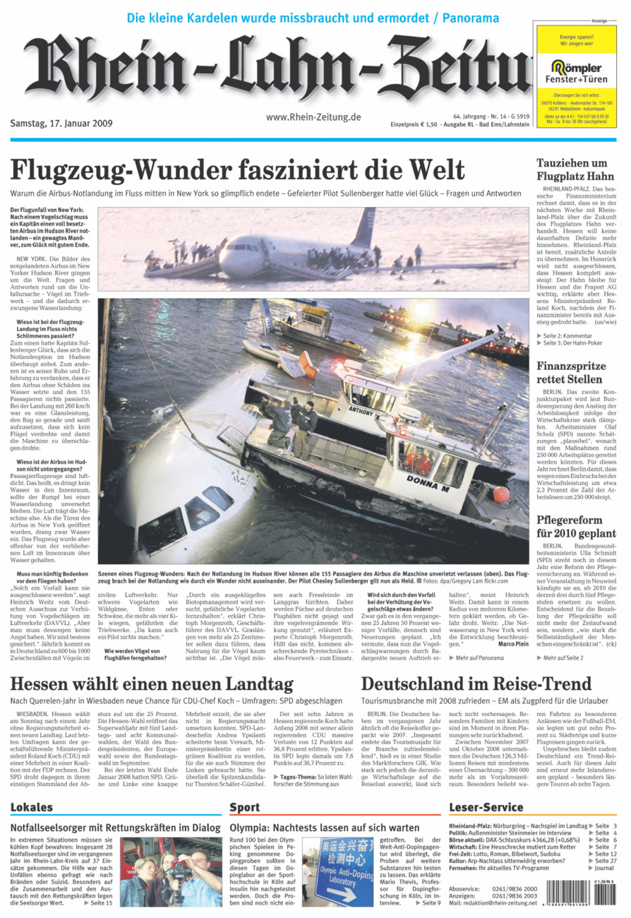 Rhein-Lahn-Zeitung vom Samstag, 17.01.2009