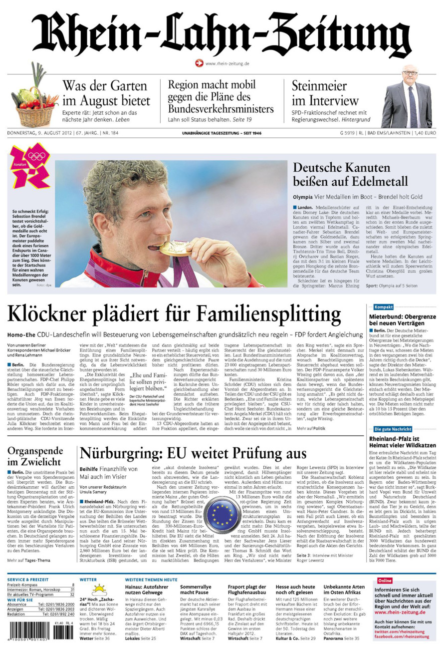 Rhein-Lahn-Zeitung vom Donnerstag, 09.08.2012