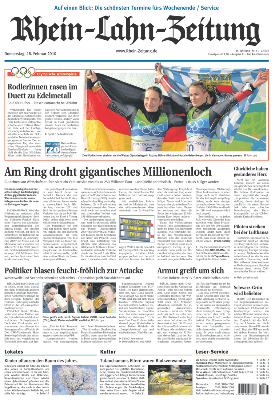 Rhein-Lahn-Zeitung vom Donnerstag, 18.02.2010