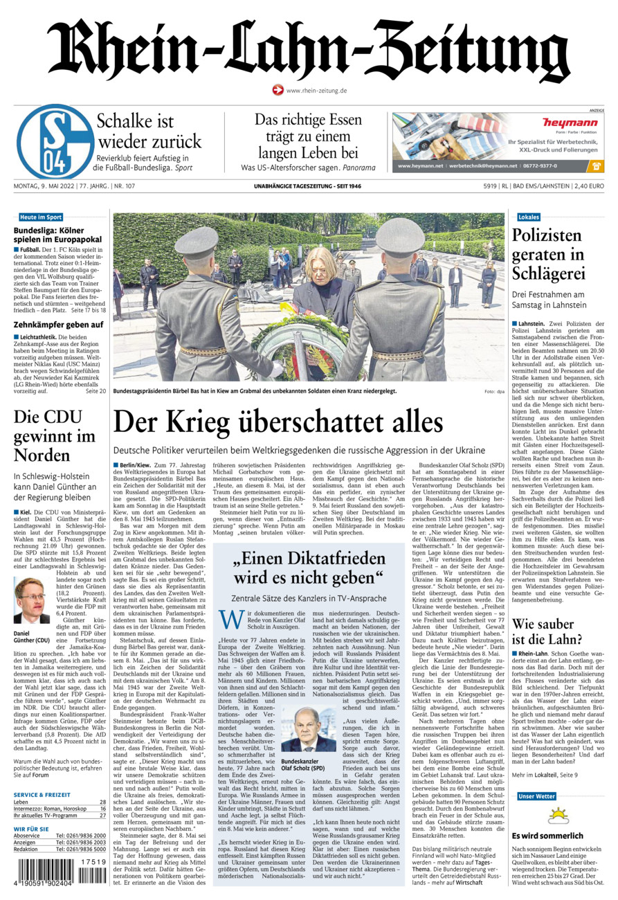 Rhein-Lahn-Zeitung vom Montag, 09.05.2022