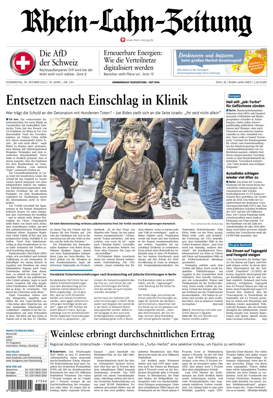 Rhein-Lahn-Zeitung vom Donnerstag, 19.10.2023