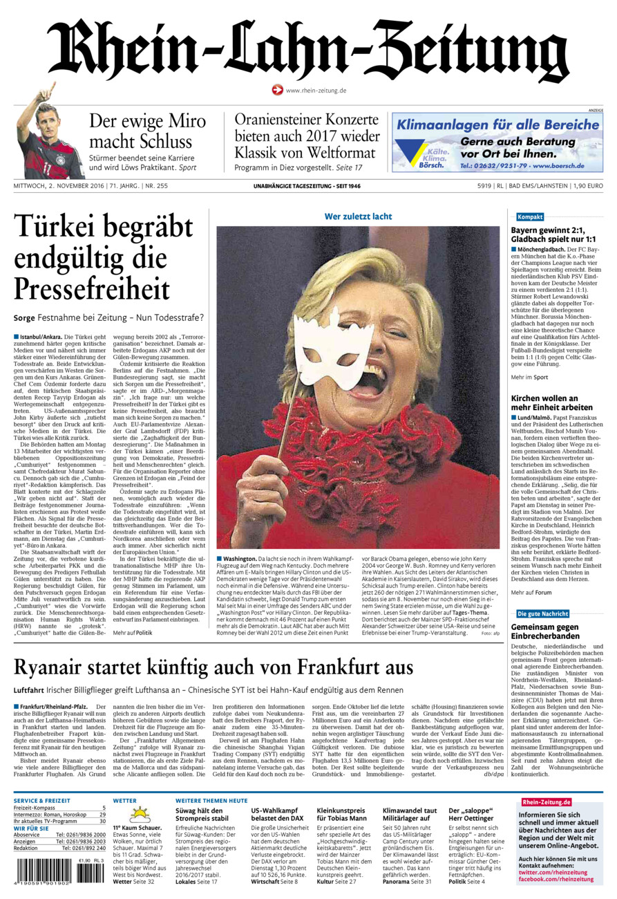 Rhein-Lahn-Zeitung vom Mittwoch, 02.11.2016