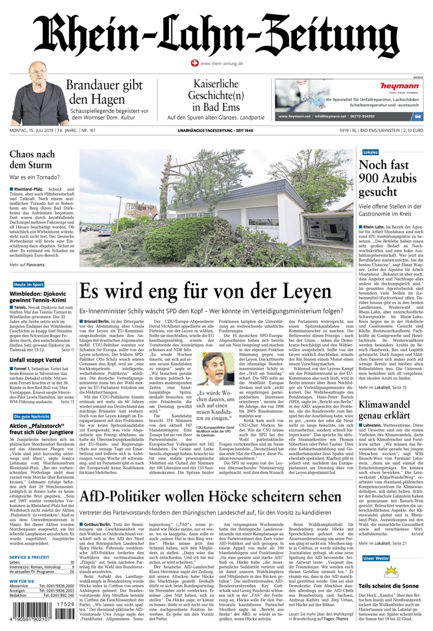 Rhein-Lahn-Zeitung vom Montag, 15.07.2019