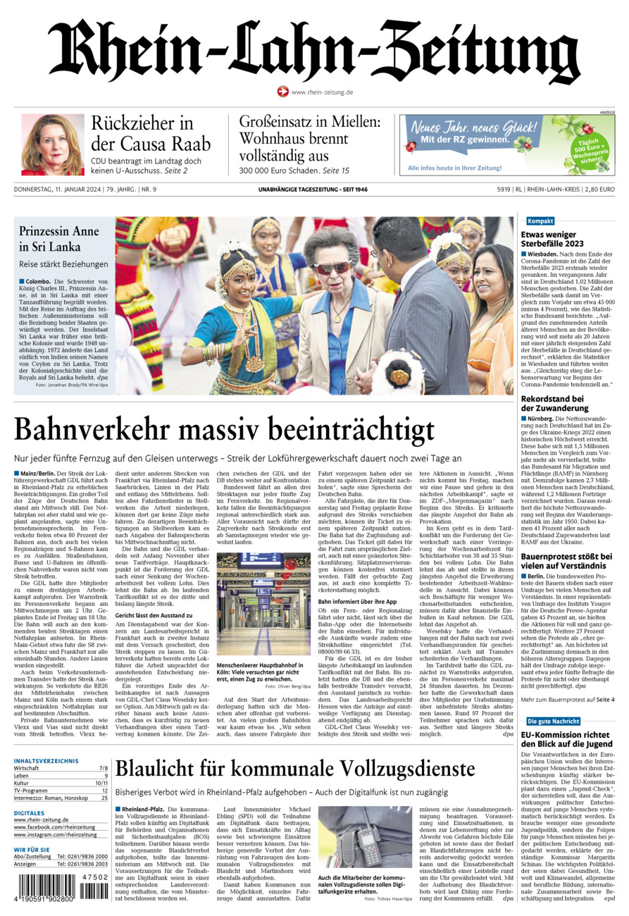 Rhein-Lahn-Zeitung vom Donnerstag, 11.01.2024