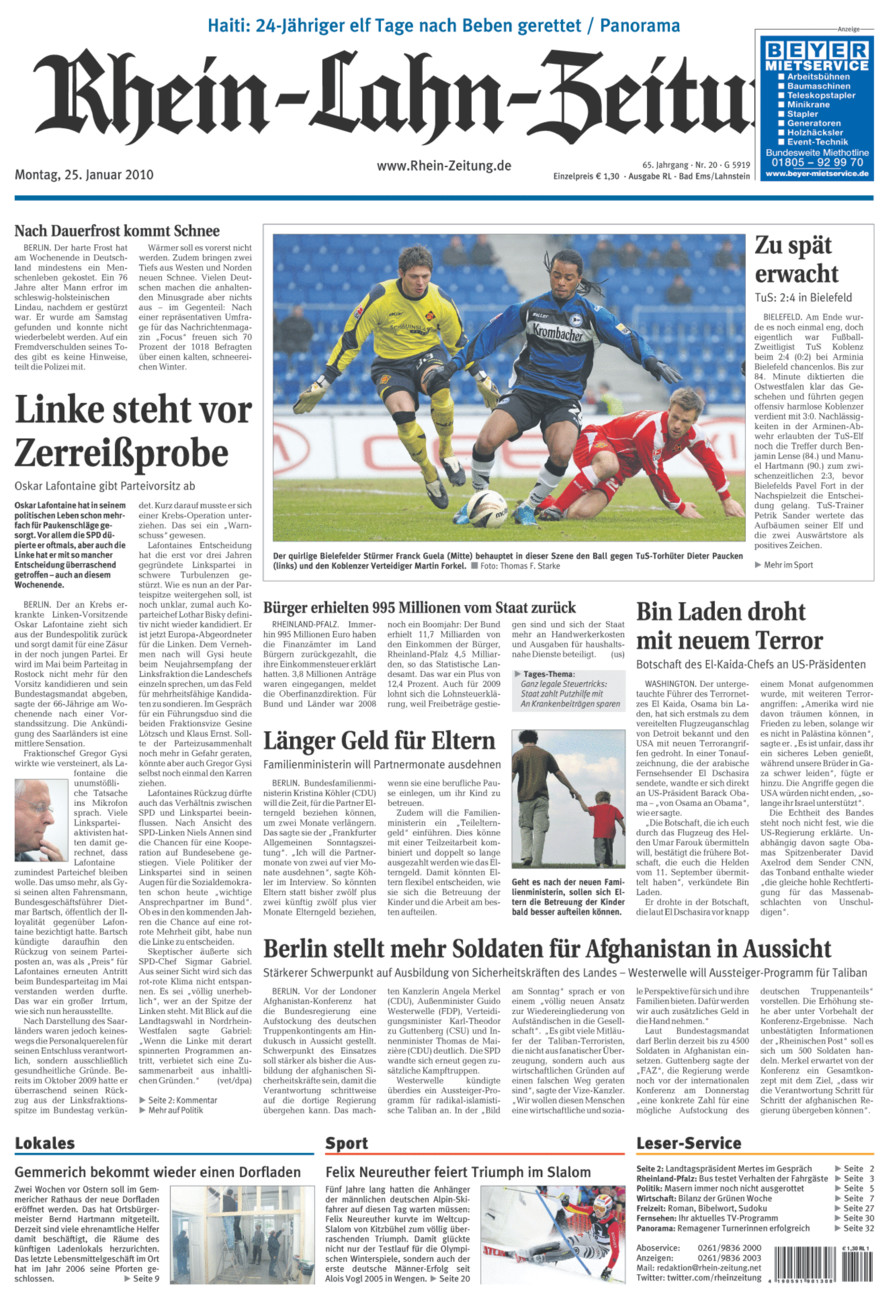 Rhein-Lahn-Zeitung vom Montag, 25.01.2010