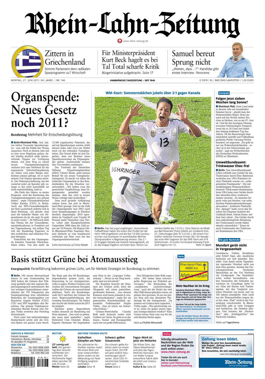 Rhein-Lahn-Zeitung vom Montag, 27.06.2011