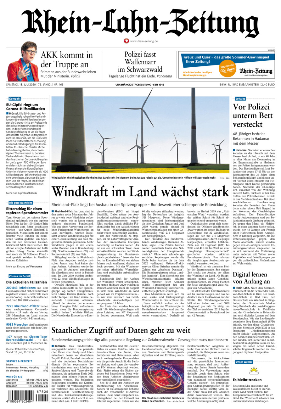Rhein-Lahn-Zeitung vom Samstag, 18.07.2020