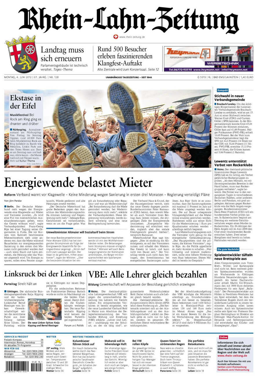 Rhein-Lahn-Zeitung vom Montag, 04.06.2012