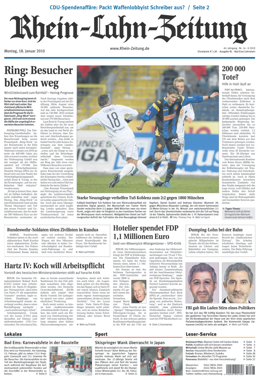 Rhein-Lahn-Zeitung vom Montag, 18.01.2010