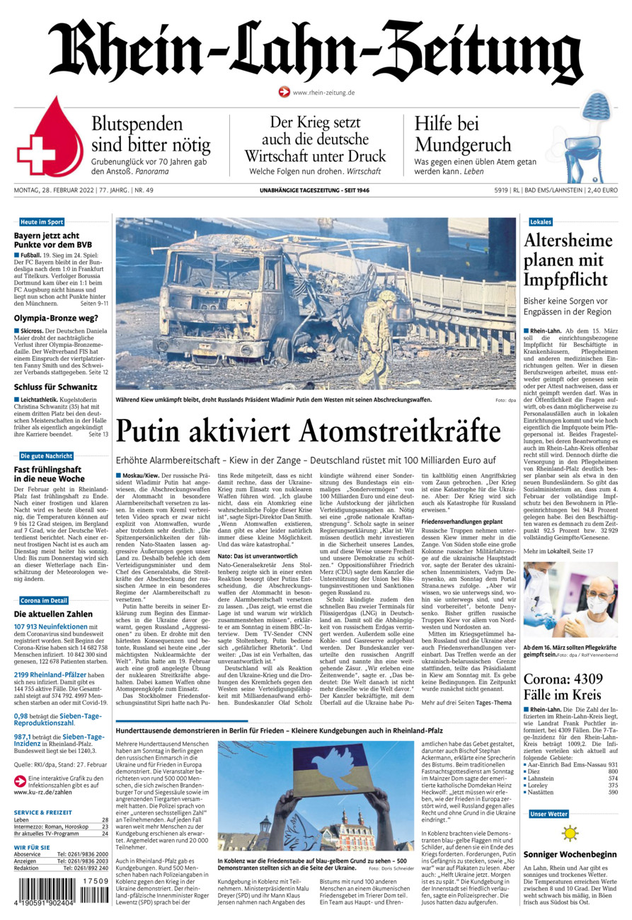 Rhein-Lahn-Zeitung vom Montag, 28.02.2022