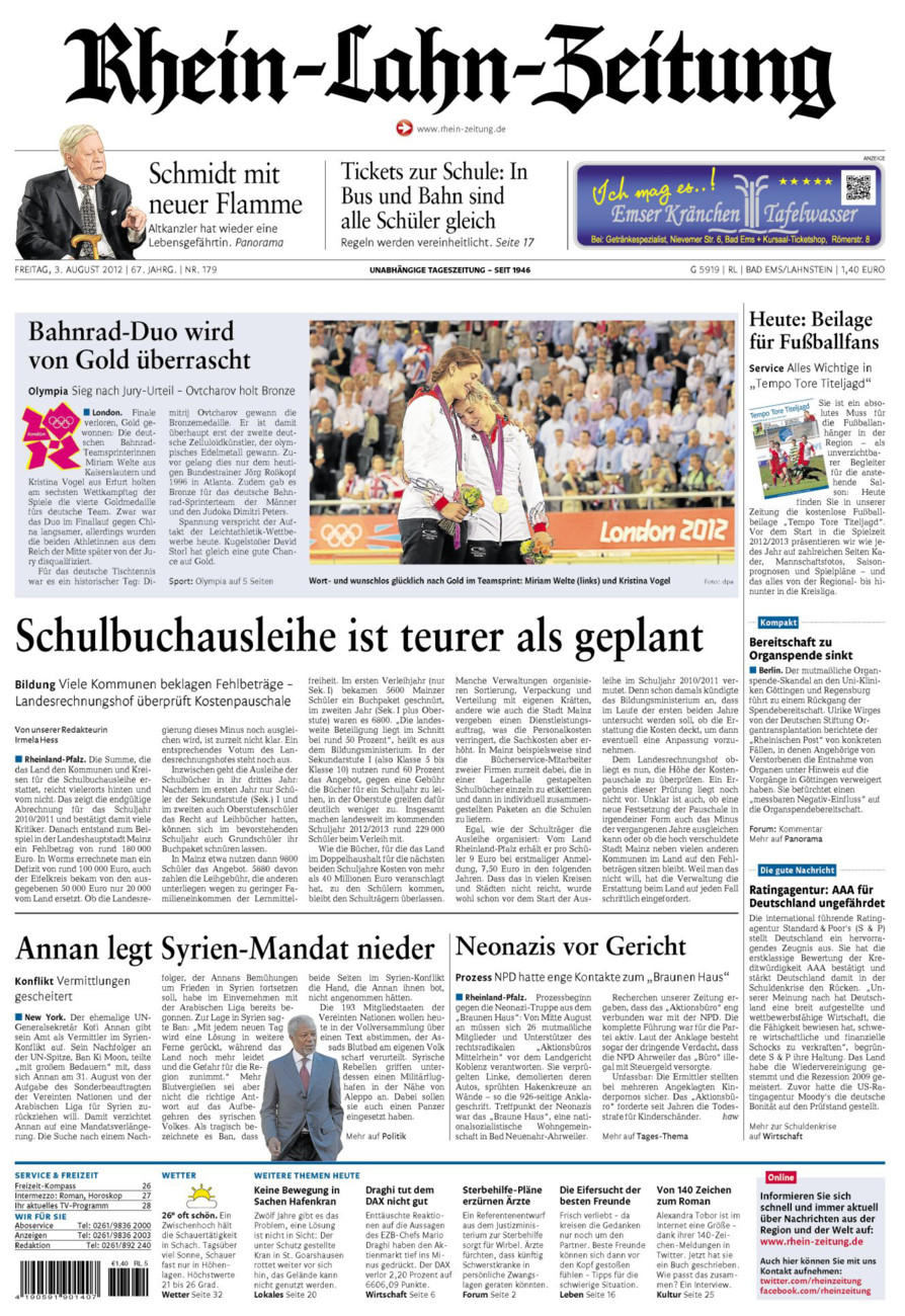 Rhein-Lahn-Zeitung vom Freitag, 03.08.2012
