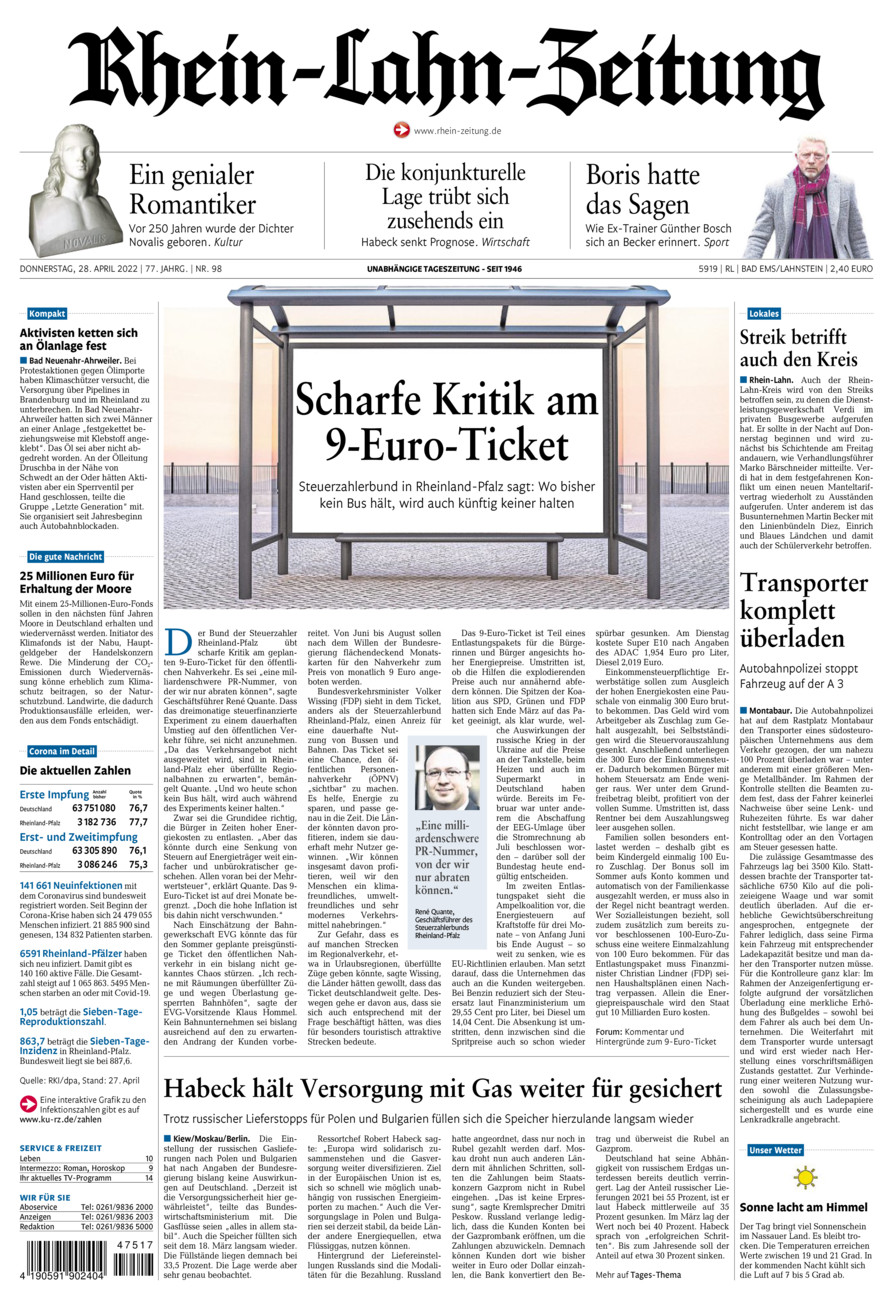 Rhein-Lahn-Zeitung vom Donnerstag, 28.04.2022