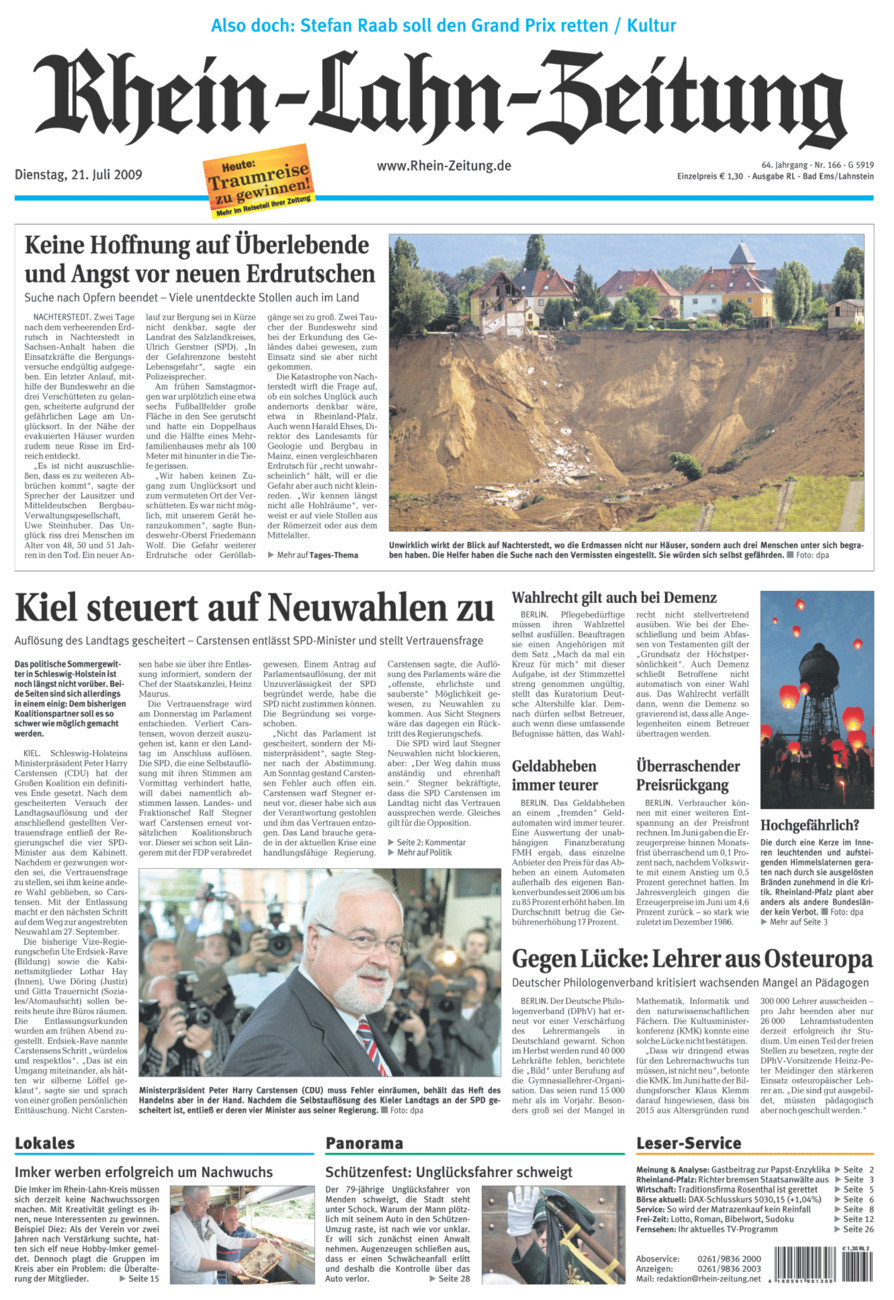 Rhein-Lahn-Zeitung vom Dienstag, 21.07.2009