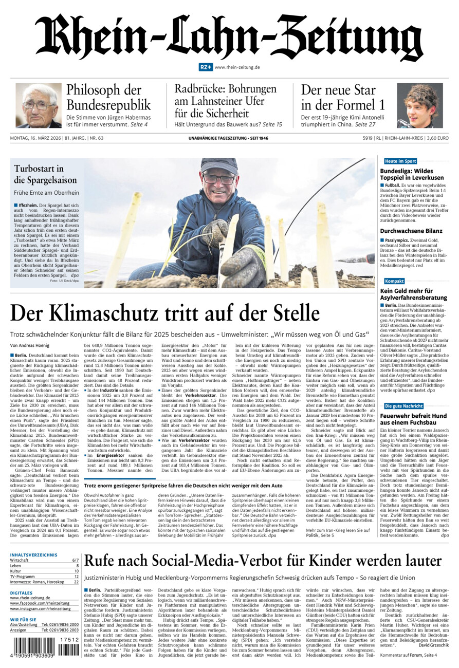 Rhein-Lahn-Zeitung vom Montag, 16.03.2026