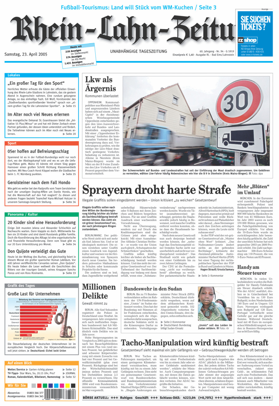 Rhein-Lahn-Zeitung vom Samstag, 23.04.2005