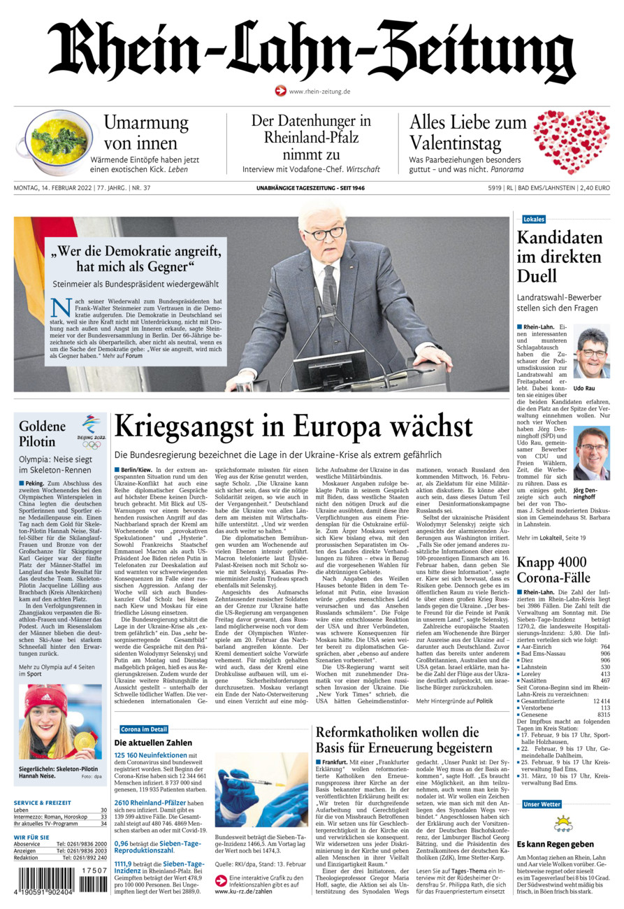 Rhein-Lahn-Zeitung vom Montag, 14.02.2022