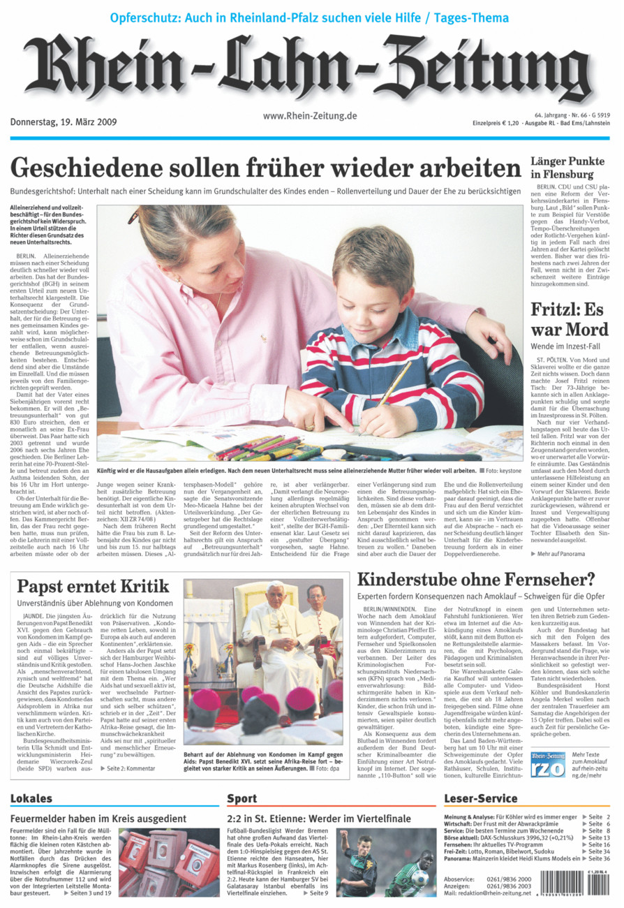 Rhein-Lahn-Zeitung vom Donnerstag, 19.03.2009