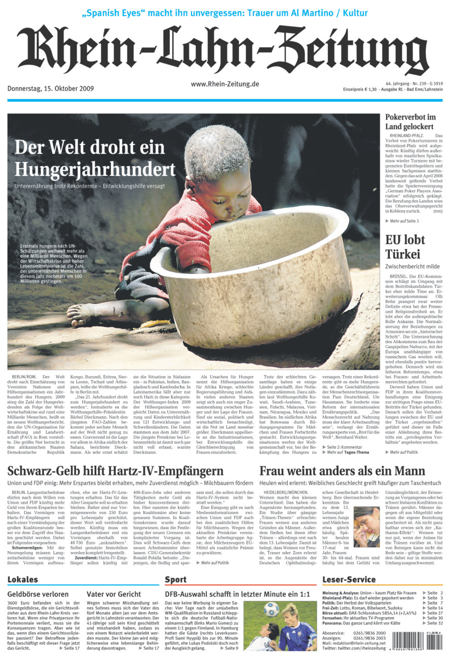 Rhein-Lahn-Zeitung vom Donnerstag, 15.10.2009