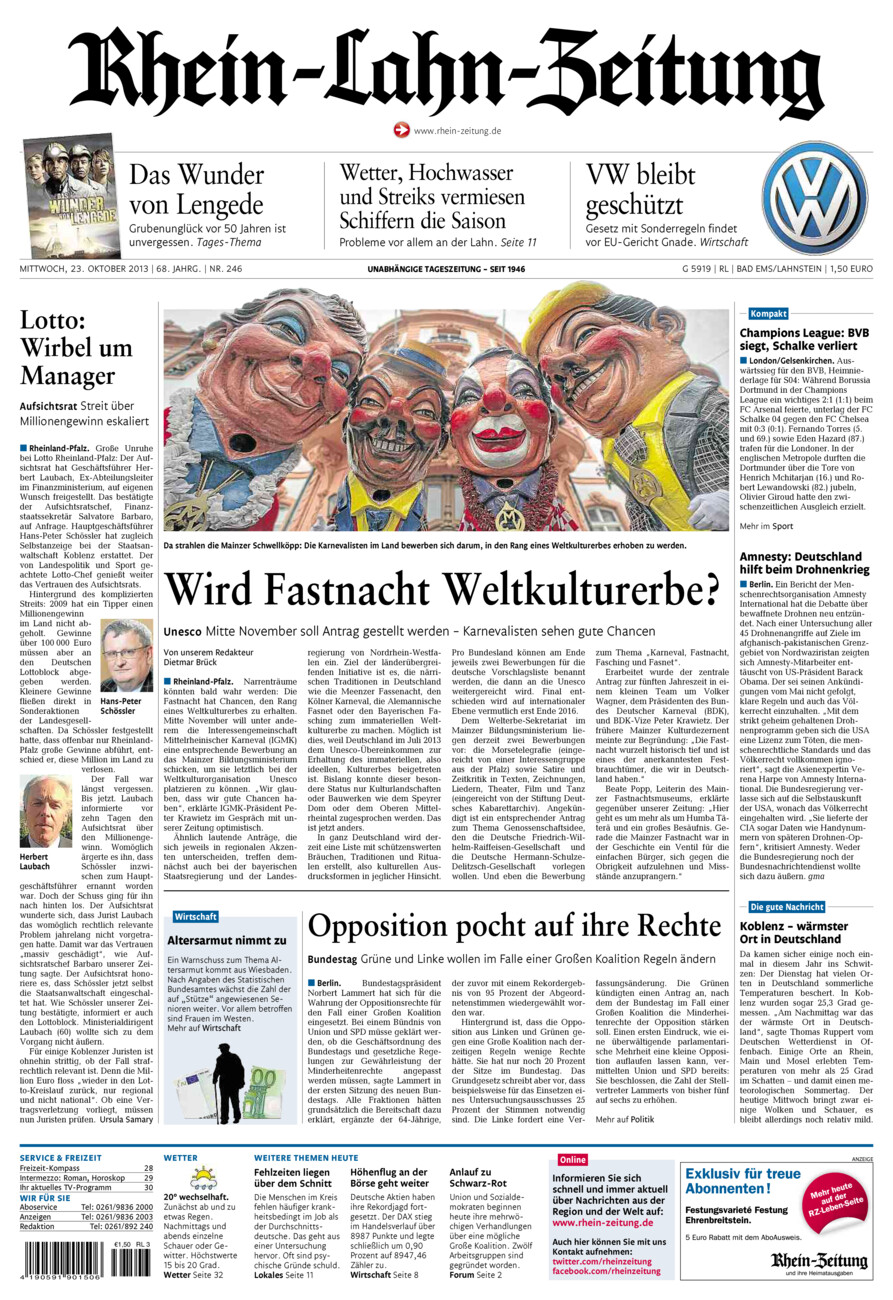 Rhein-Lahn-Zeitung vom Mittwoch, 23.10.2013