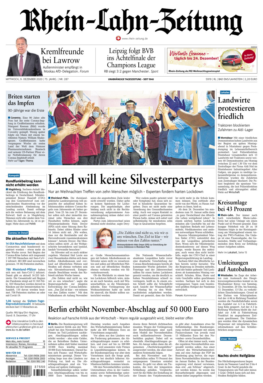 Rhein-Lahn-Zeitung vom Mittwoch, 09.12.2020