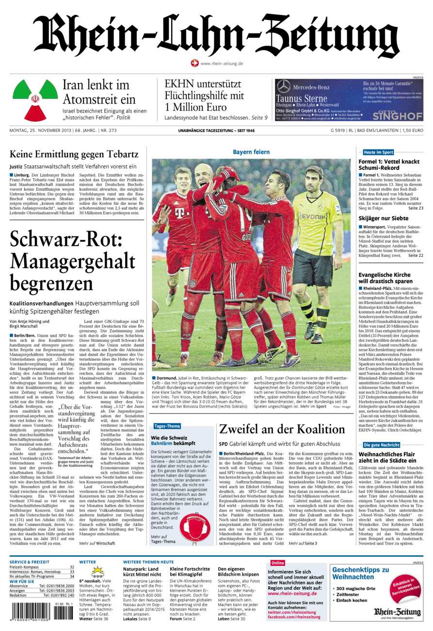 Rhein-Lahn-Zeitung vom Montag, 25.11.2013