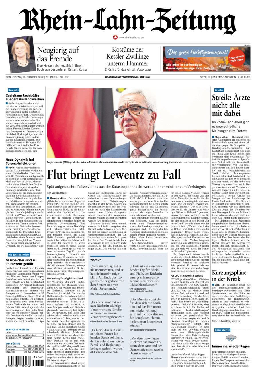 Rhein-Lahn-Zeitung vom Donnerstag, 13.10.2022