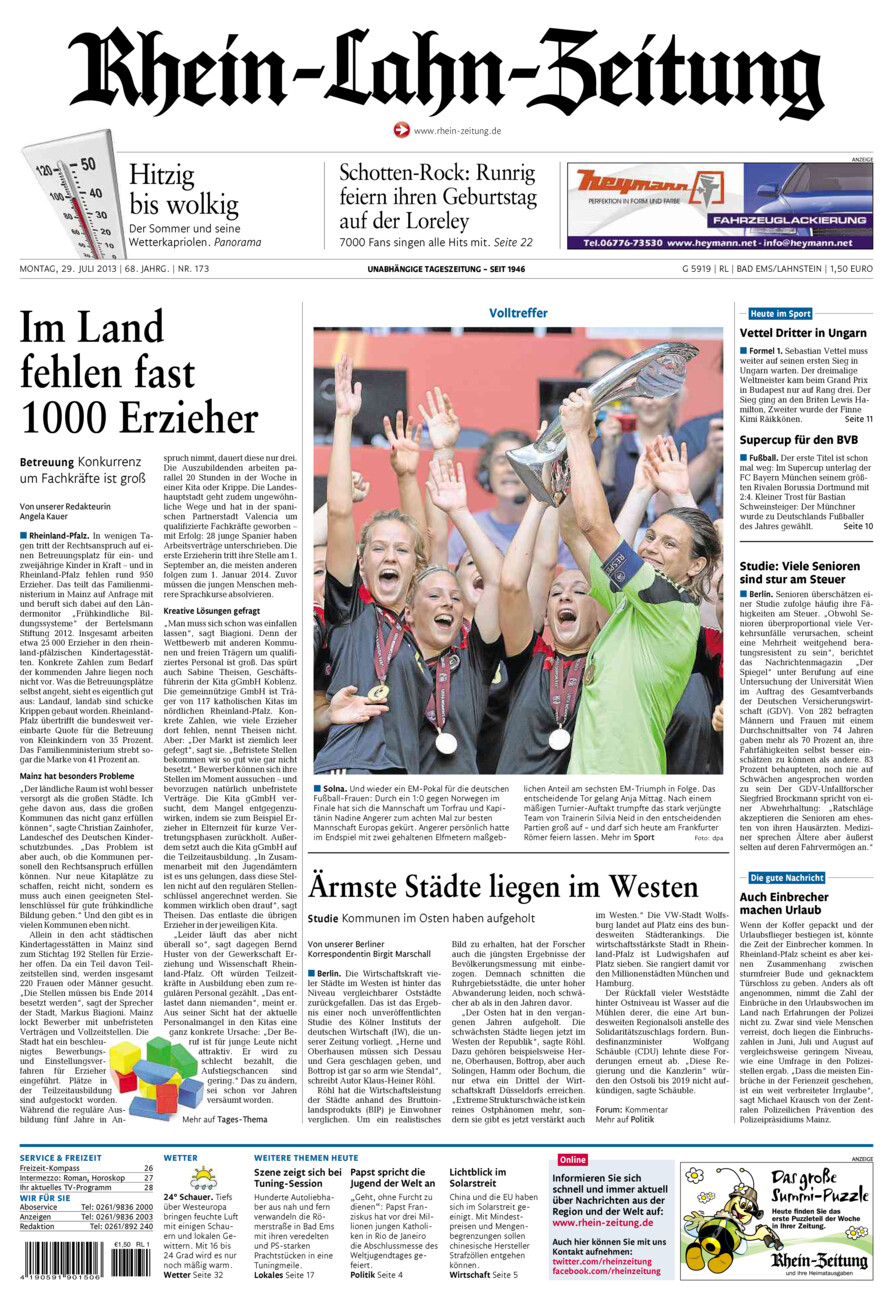 Rhein-Lahn-Zeitung vom Montag, 29.07.2013