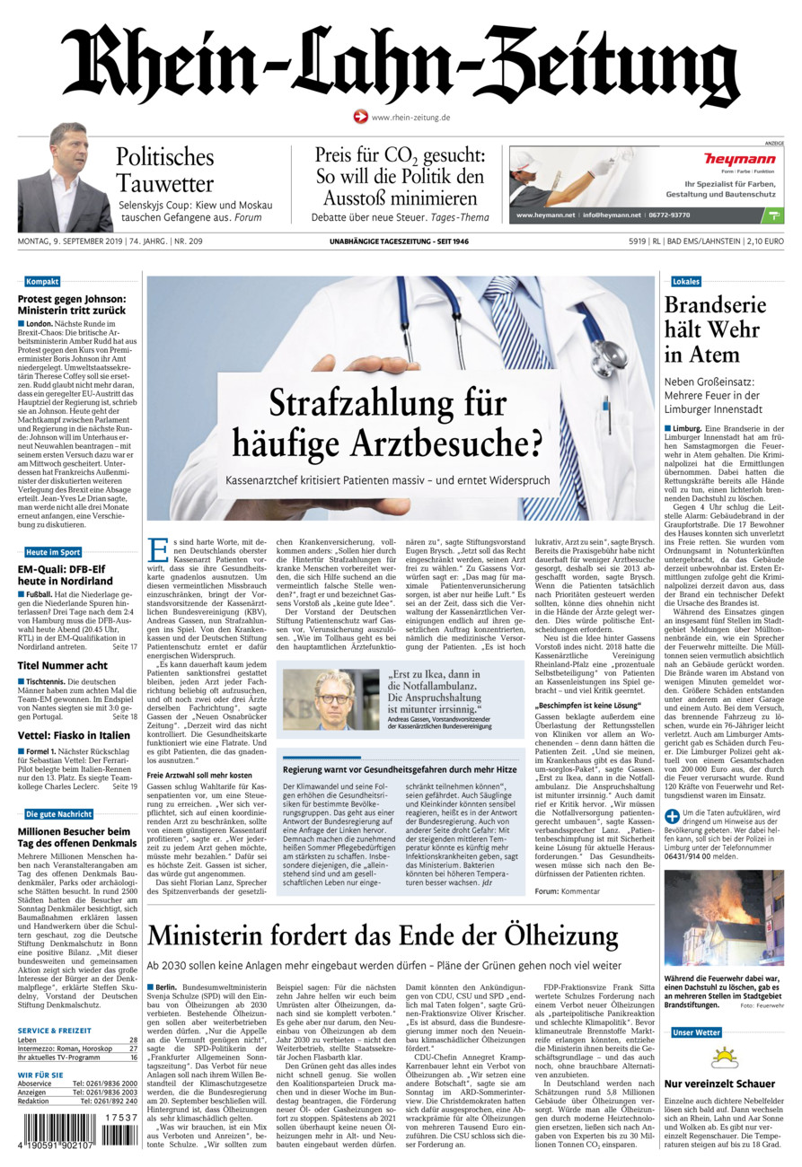 Rhein-Lahn-Zeitung vom Montag, 09.09.2019