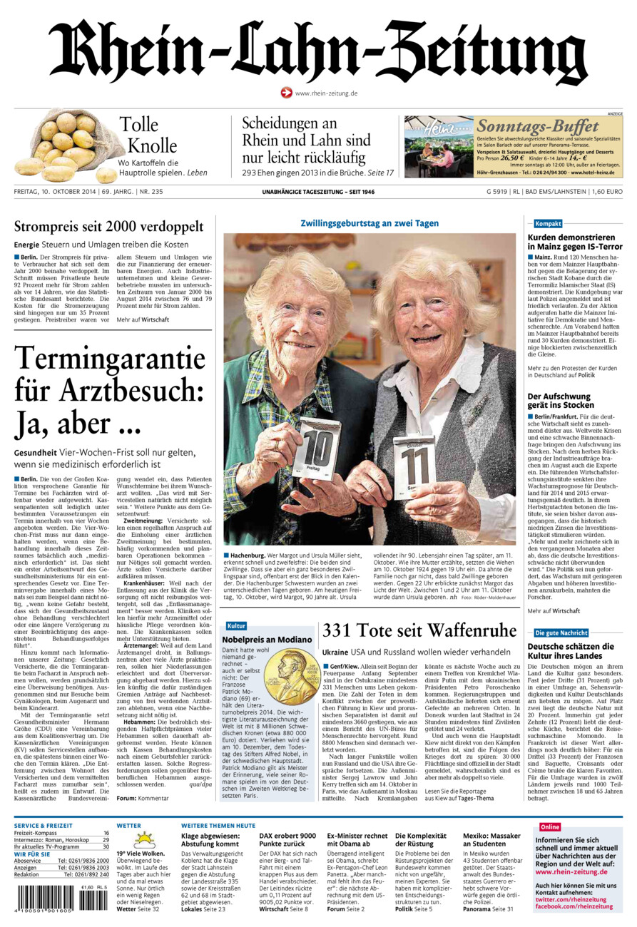 Rhein-Lahn-Zeitung vom Freitag, 10.10.2014