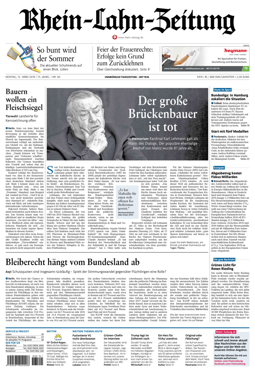 Rhein-Lahn-Zeitung vom Montag, 12.03.2018