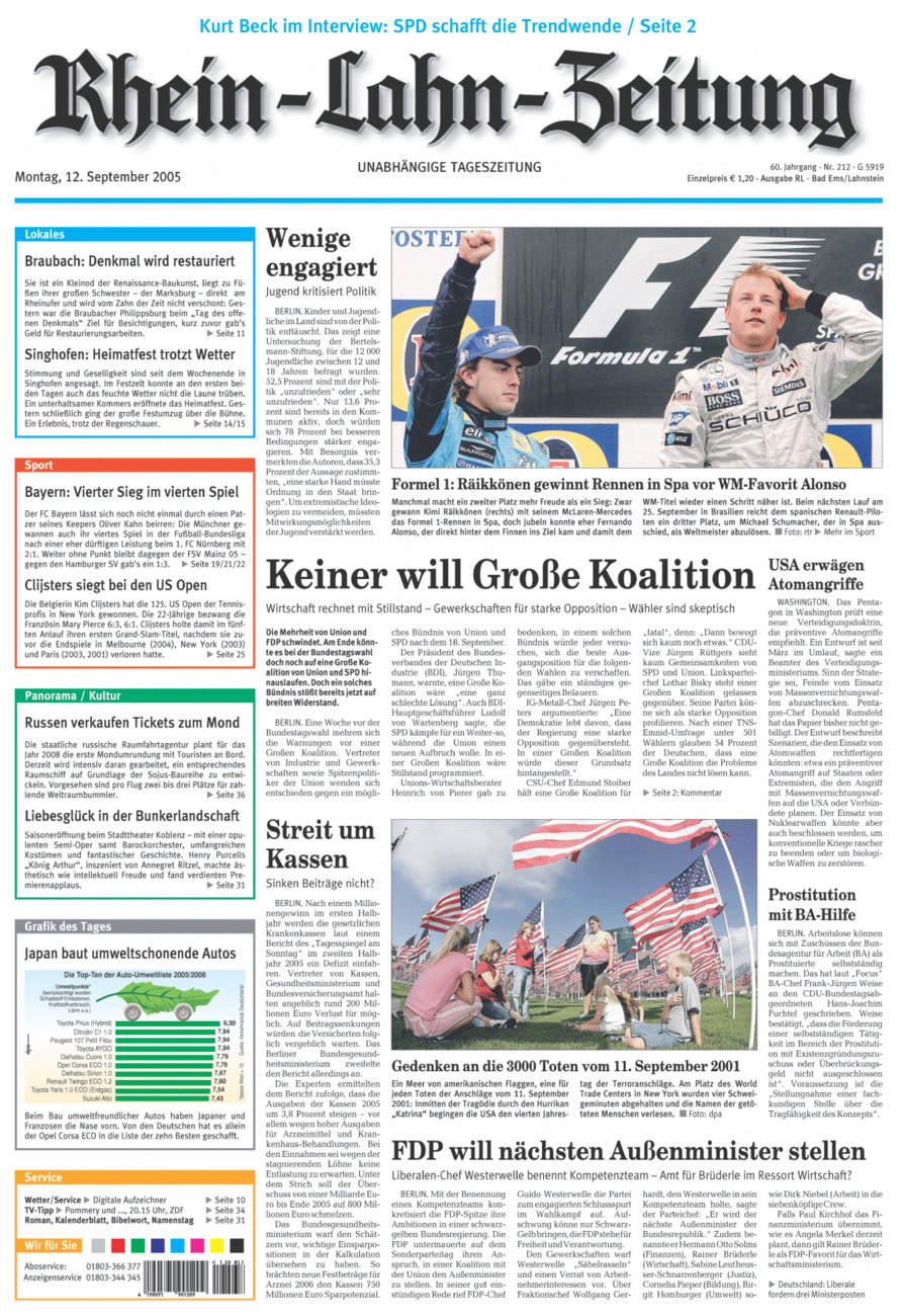 Rhein-Lahn-Zeitung vom Montag, 12.09.2005
