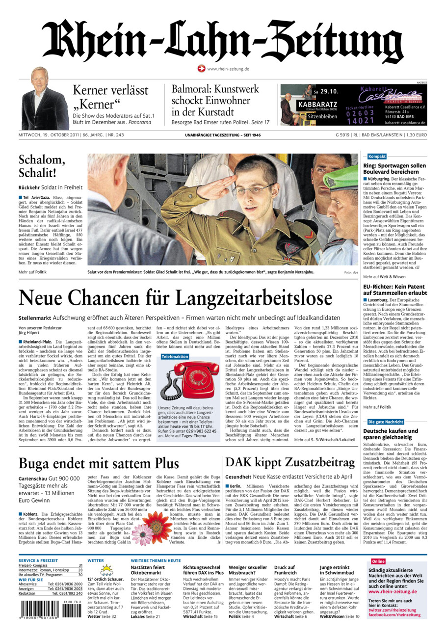 Rhein-Lahn-Zeitung vom Mittwoch, 19.10.2011
