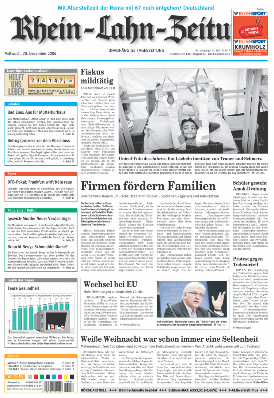 Rhein-Lahn-Zeitung vom Mittwoch, 20.12.2006