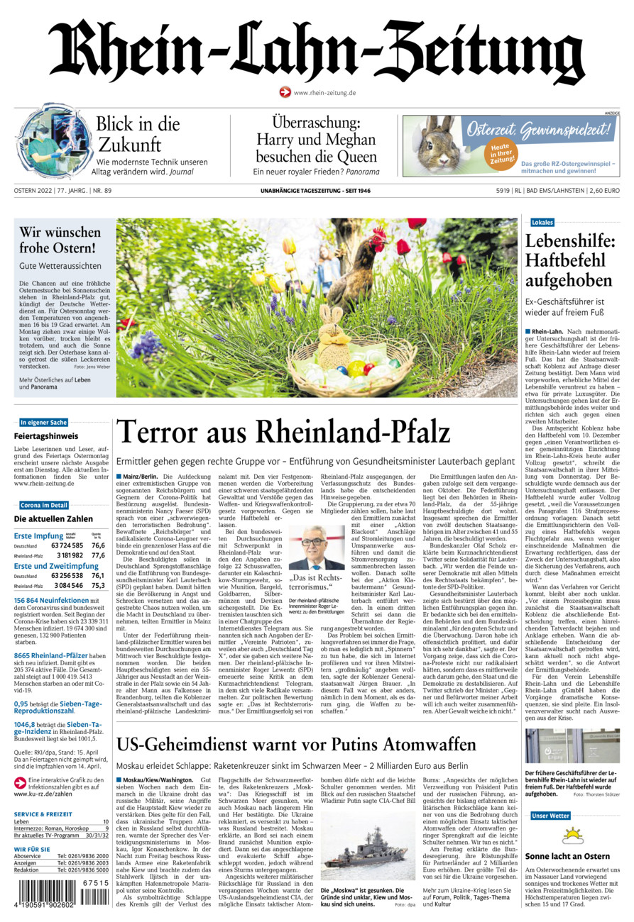 Rhein-Lahn-Zeitung vom Samstag, 16.04.2022