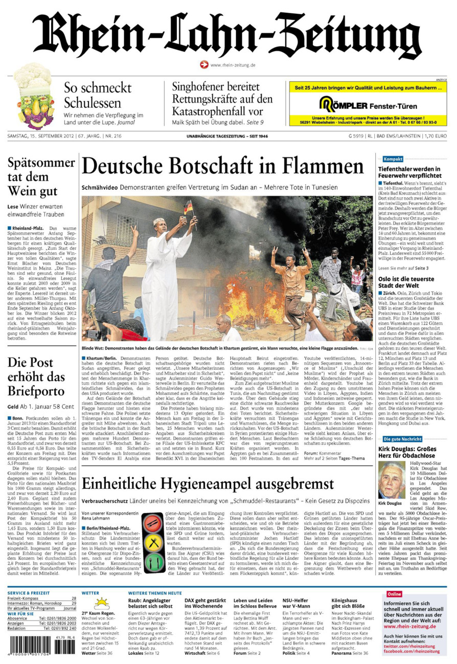 Rhein-Lahn-Zeitung vom Samstag, 15.09.2012