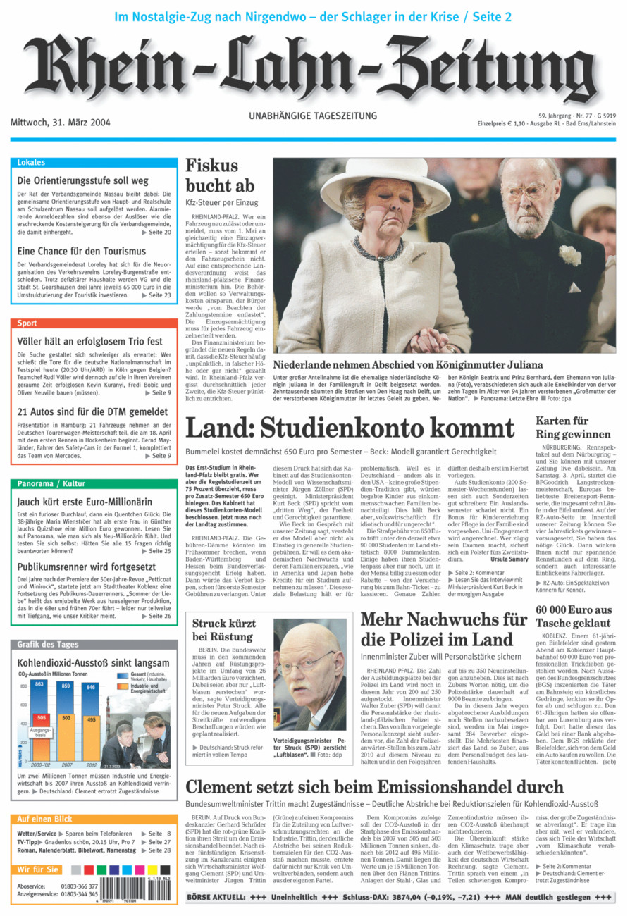 Rhein-Lahn-Zeitung vom Mittwoch, 31.03.2004