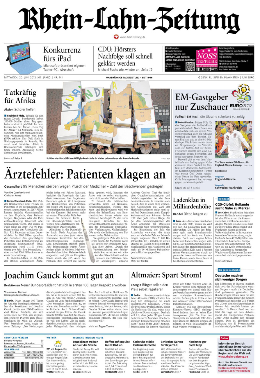 Rhein-Lahn-Zeitung vom Mittwoch, 20.06.2012