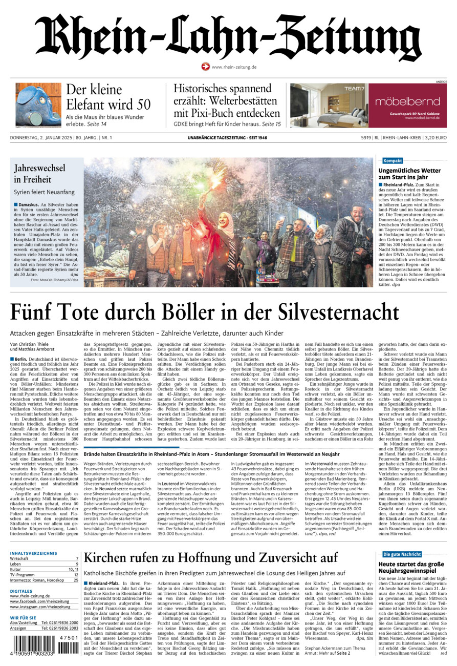 Rhein-Lahn-Zeitung vom Donnerstag, 02.01.2025