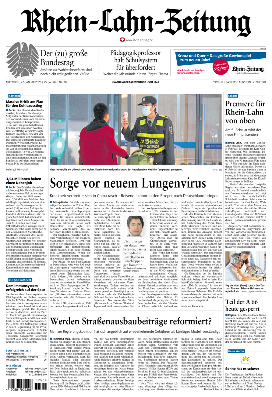 Rhein-Lahn-Zeitung vom Mittwoch, 22.01.2020