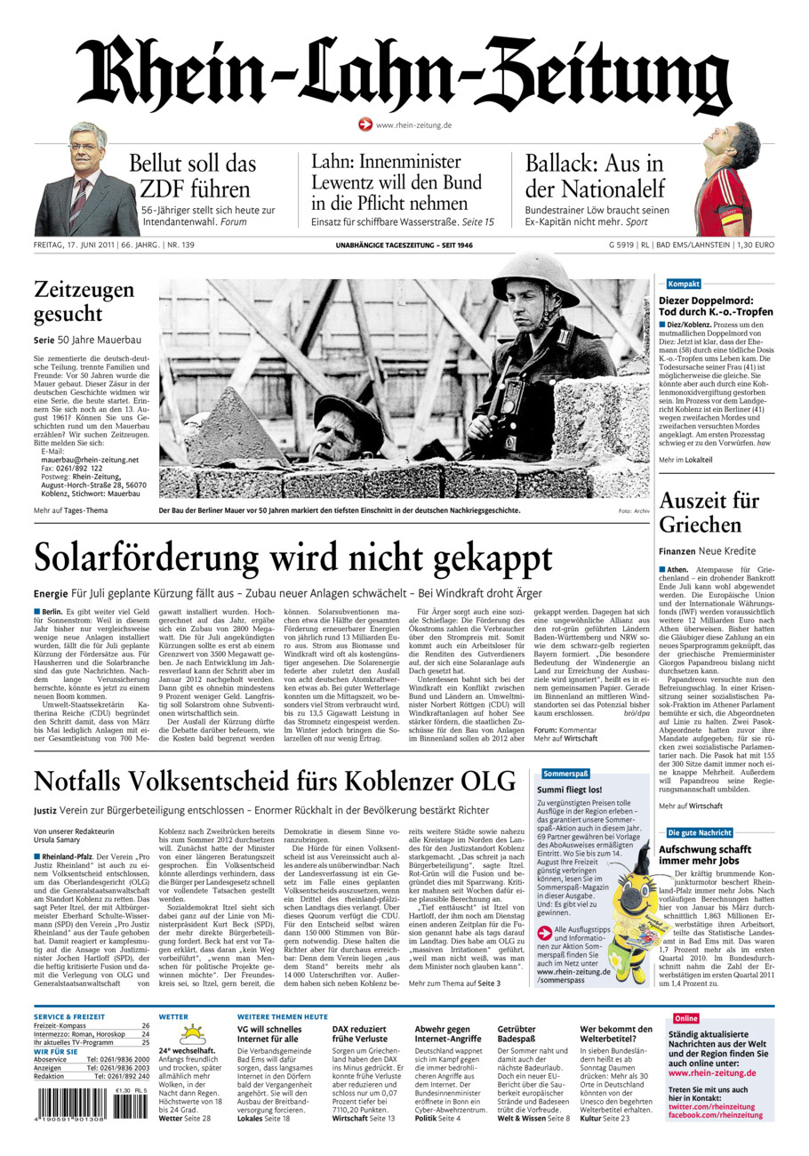 Rhein-Lahn-Zeitung vom Freitag, 17.06.2011