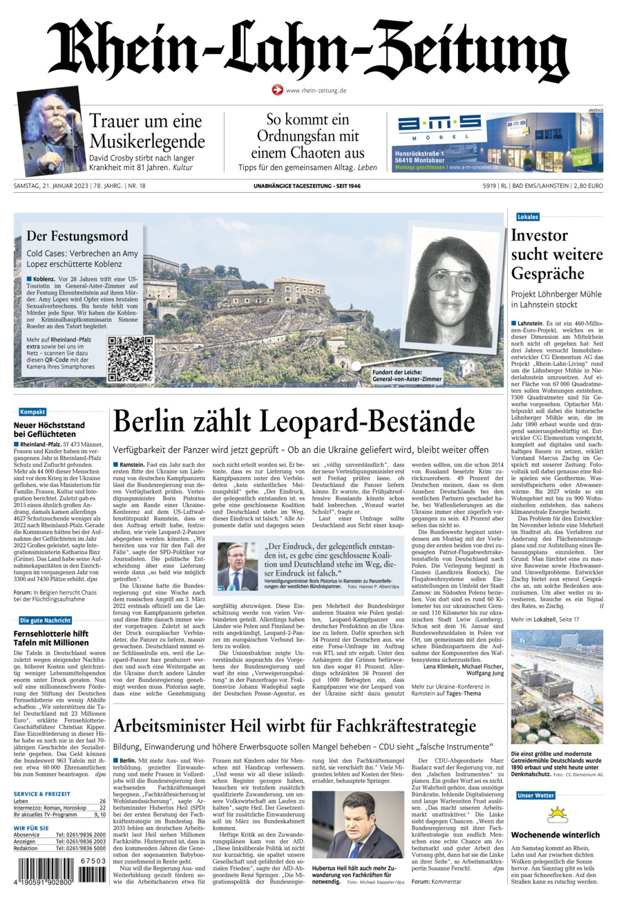 Rhein-Lahn-Zeitung vom Samstag, 21.01.2023