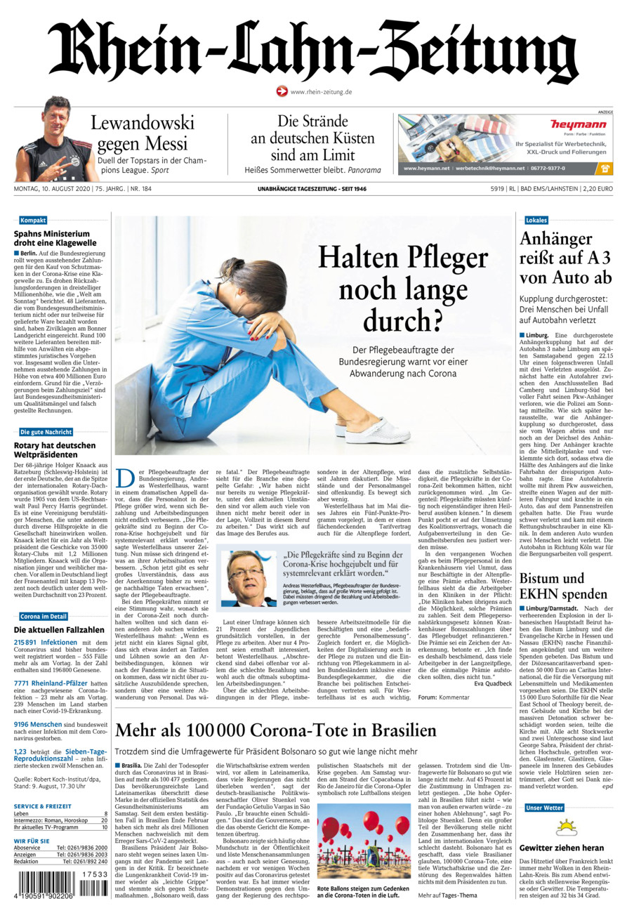 Rhein-Lahn-Zeitung vom Montag, 10.08.2020