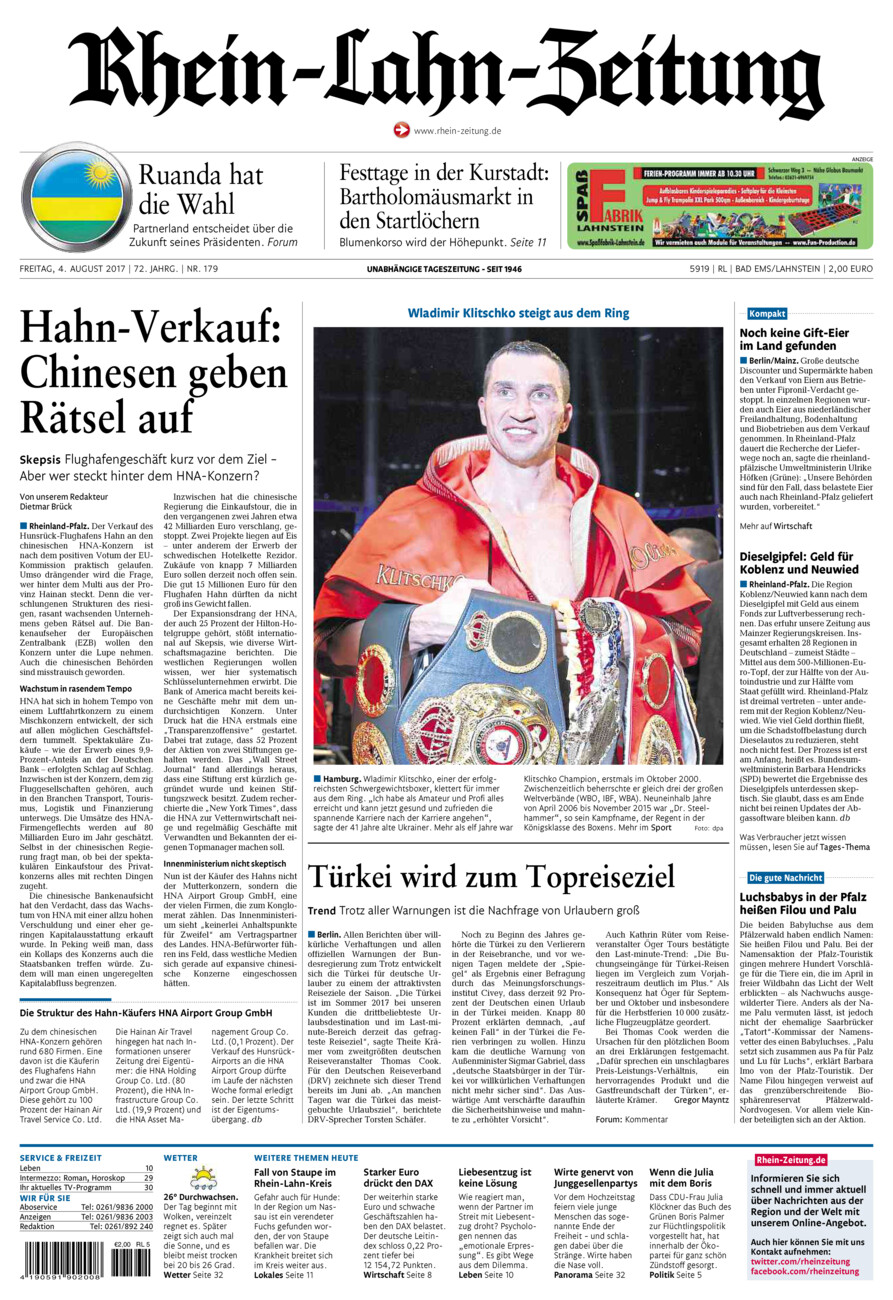 Rhein-Lahn-Zeitung vom Freitag, 04.08.2017