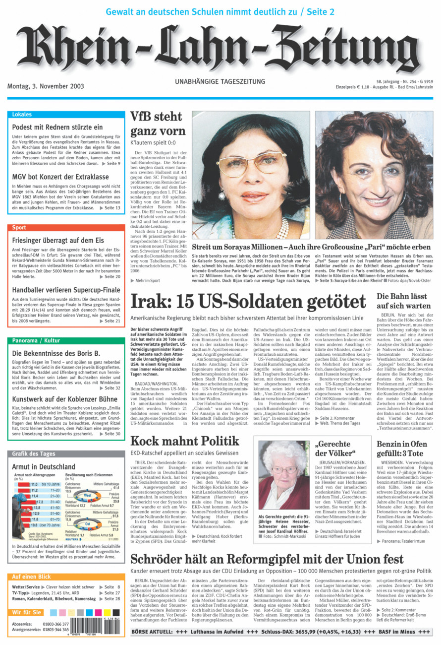 Rhein-Lahn-Zeitung vom Montag, 03.11.2003