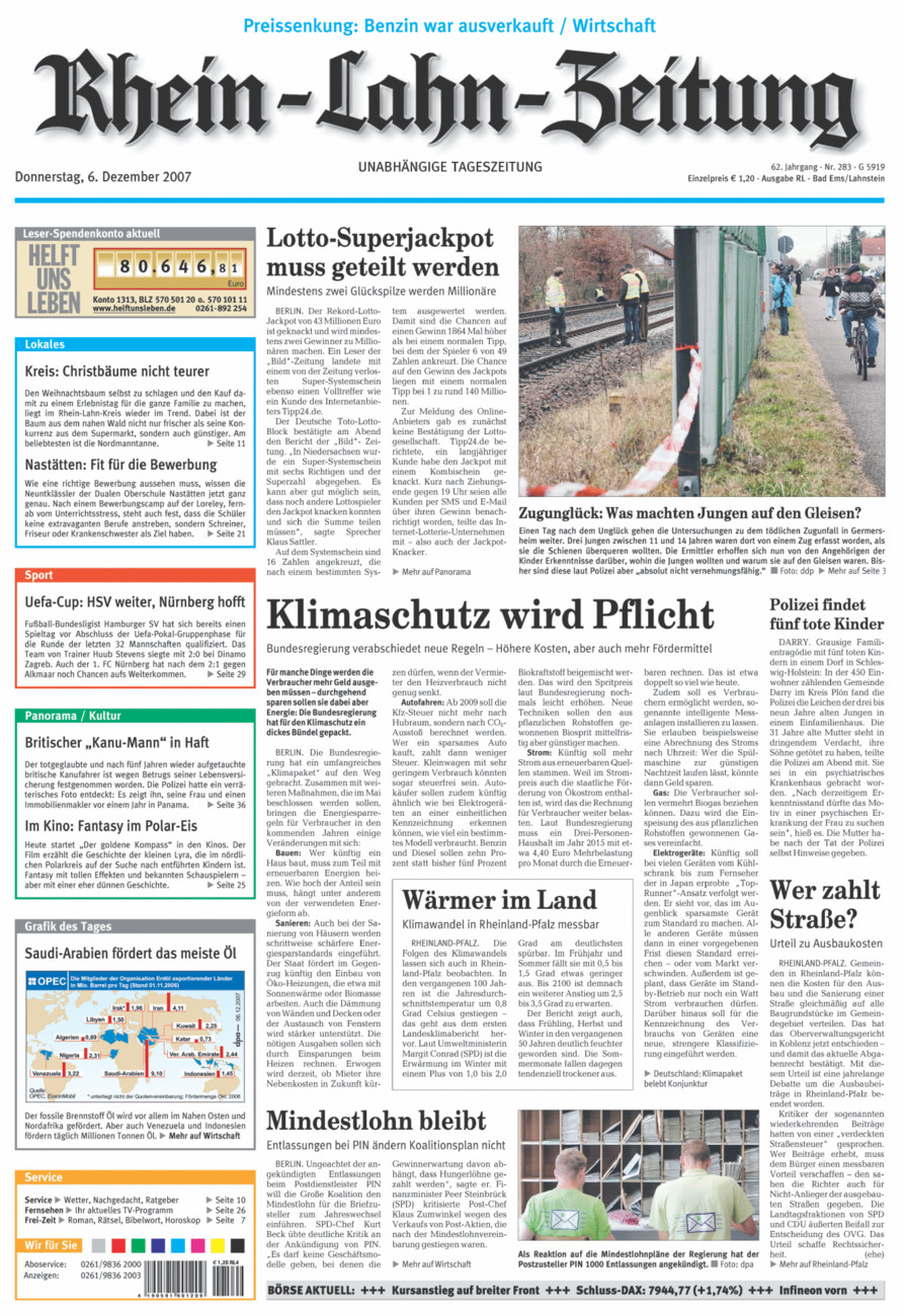 Rhein-Lahn-Zeitung vom Donnerstag, 06.12.2007
