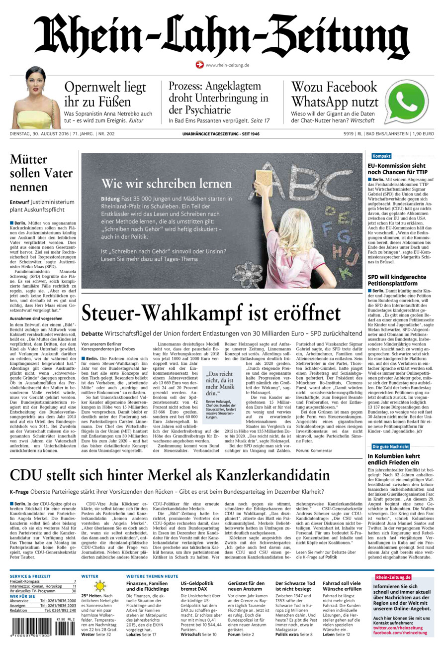Rhein-Lahn-Zeitung vom Dienstag, 30.08.2016