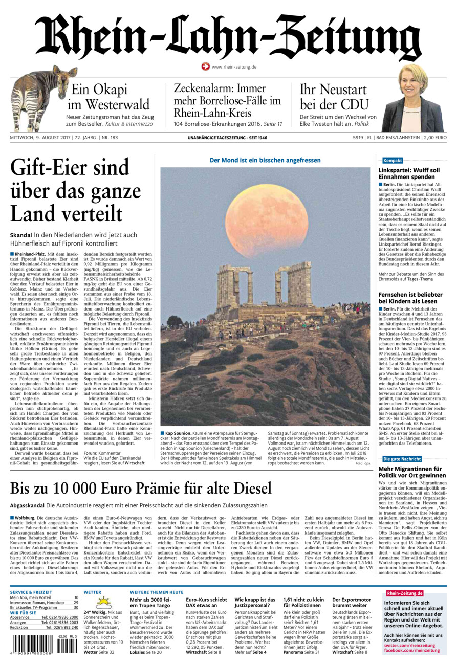 Rhein-Lahn-Zeitung vom Mittwoch, 09.08.2017