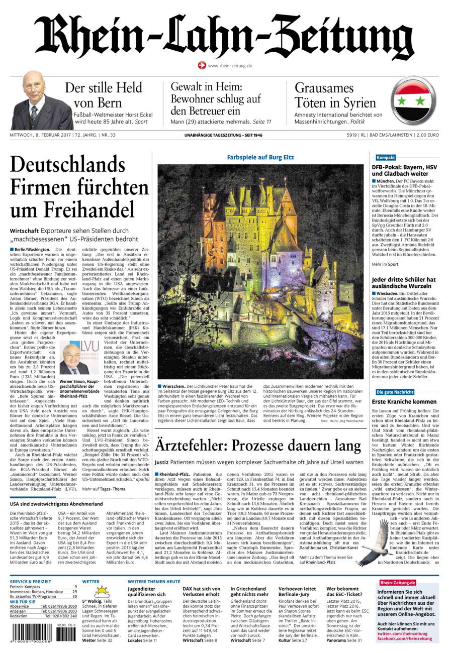 Rhein-Lahn-Zeitung vom Mittwoch, 08.02.2017