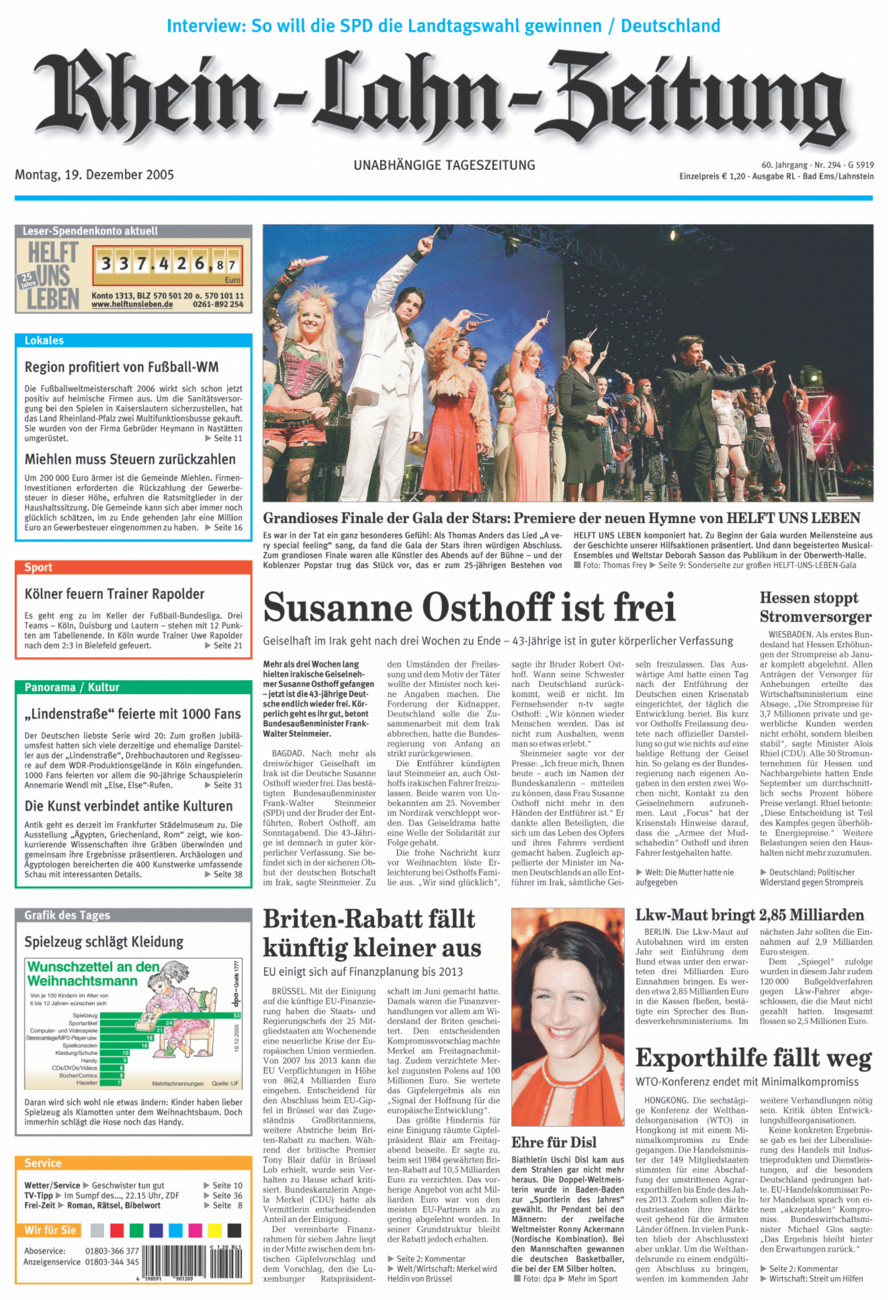 Rhein-Lahn-Zeitung vom Montag, 19.12.2005